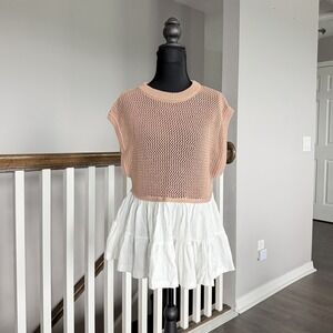 Altar'd State NWT Knit Crochet Peplum Ruffle Shirt Hem Top XS Coquette Boho